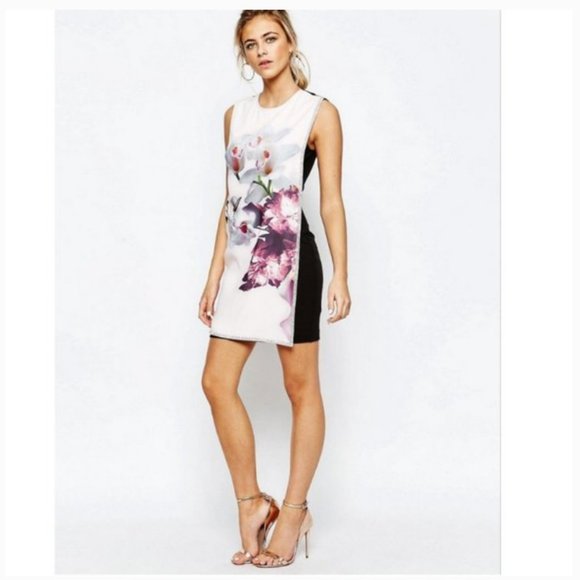 Ted Baker Amiro Embellished Pink Black Floral Print Sheath Dress size 2 nwot - Picture 1 of 16